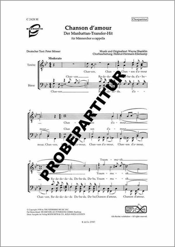 Chanson d'amour&nbsp;&nbsp;für Männerchor a cappella&nbsp;&nbsp;Partitur (dt)