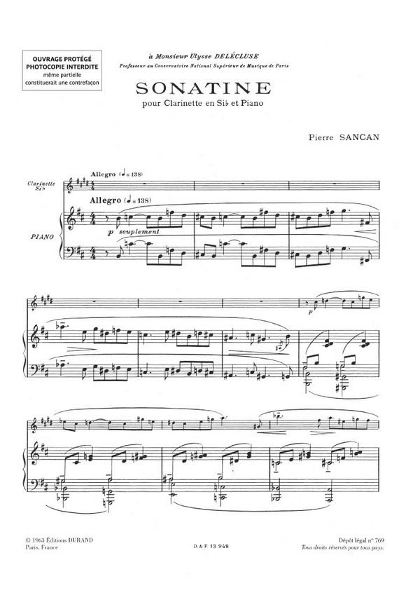 Sonatine pour clarinette en sib&nbsp;&nbsp;et piano&nbsp;&nbsp;