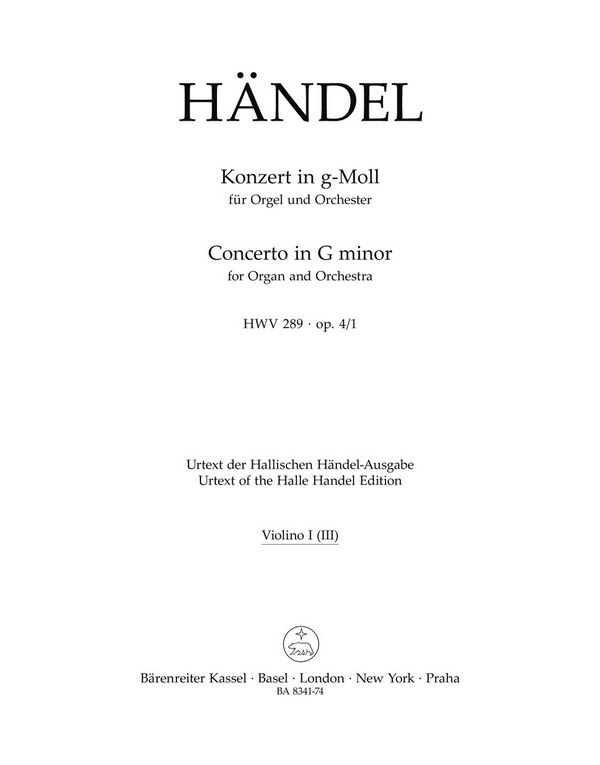 Konzert g-Moll HWV289 op.4,1&nbsp;&nbsp;für Orgel und Orchester&nbsp;&nbsp;Violine 1
