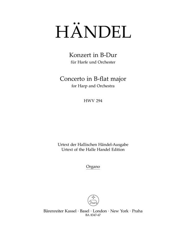 Konzert B-Dur HWV294&nbsp;&nbsp;für Harfe und Orchester&nbsp;&nbsp;Orgelstimme