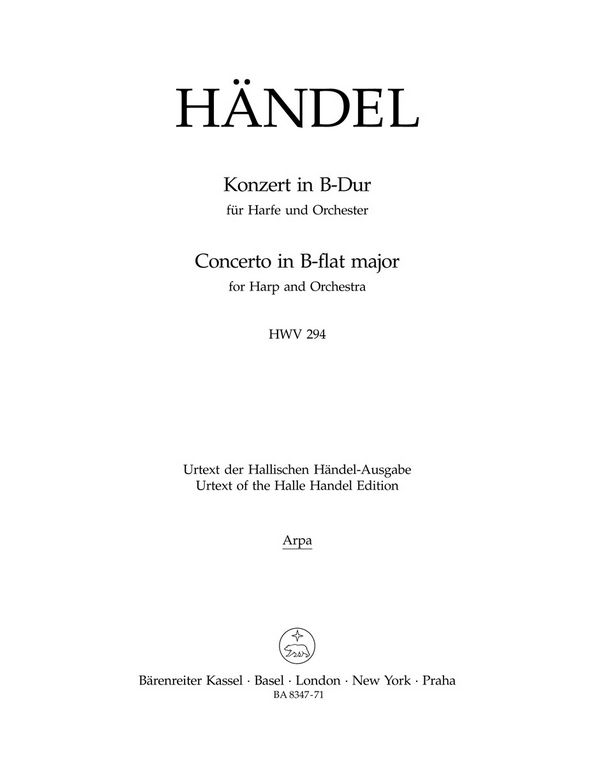 Konzert B-Dur HWV294&nbsp;&nbsp;für Harfe und Orchester&nbsp;&nbsp;Harfe solo