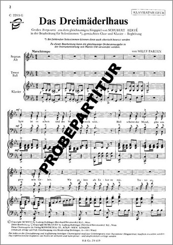 Das Dreimäderlhaus  für gem Chor und Klavier  Klavierpartitur