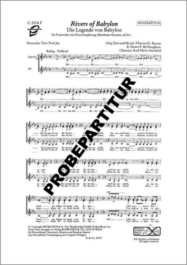 RIVERS OF BABYLON&nbsp;&nbsp;für Frauenchor und Klavier&nbsp;&nbsp;Chorpartitur