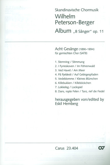 8 Gesänge op.11 für gem Chor  Singpartitur  