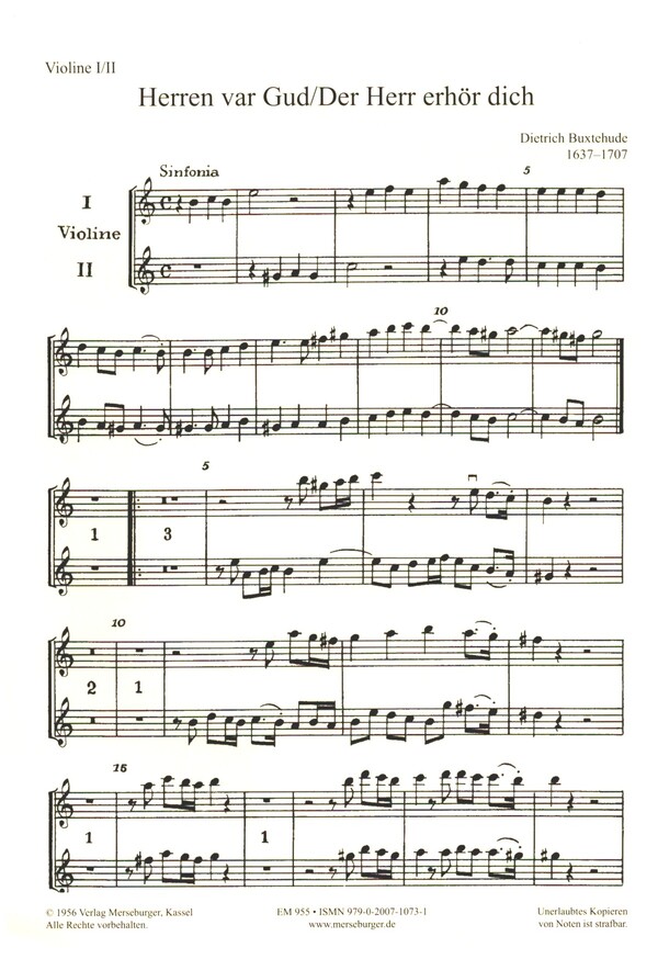 Der Herr erhör dich Choralkantate&nbsp;&nbsp;für gem Chor, 2 Violinen und BC&nbsp;&nbsp;Violine 1/2