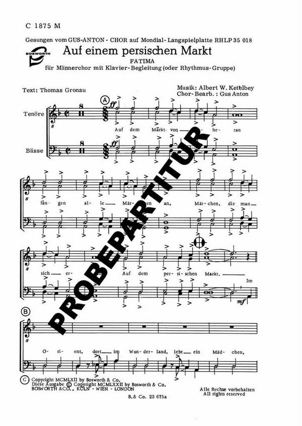 AUF EINEM PERSISCHEN MARKT  für Männerchor und Klavier  Singpartitur