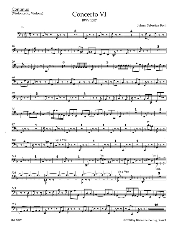 Concerto F-Dur Nr.6 BWV1057&nbsp;&nbsp;für Cembalo, 2 Blockflöten und&nbsp;&nbsp;Streicher,   Cello/Bass