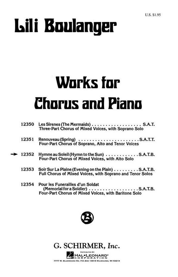 Hymne au soleil  for alto solo, mixed chorus and piano  score