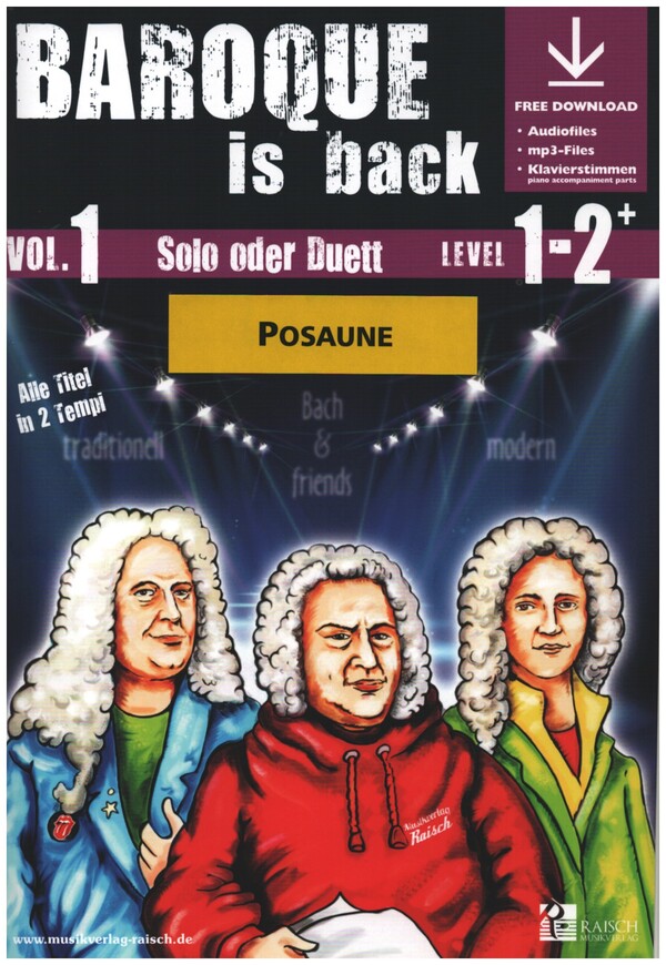 Baroque is back vol.1 (+ Online Audio)  für 1-2 Posaunen in C, Bassschlüssel  (Klavier ad lib zum Ausdrucken als PDF)