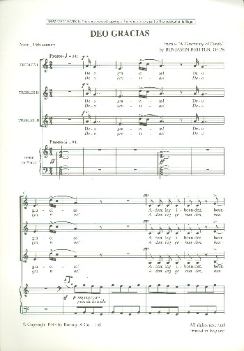 A Ceremony of Carols op. 28  für Kinderchor (Frauenchor) (SSS) und Harfe (Klavier)  Chorpartitur