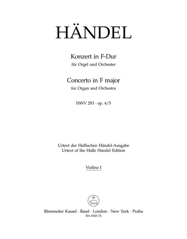 Konzert F-Dur op.4,5 HWV293&nbsp;&nbsp;für Orgel und Orchester&nbsp;&nbsp;Violine 1
