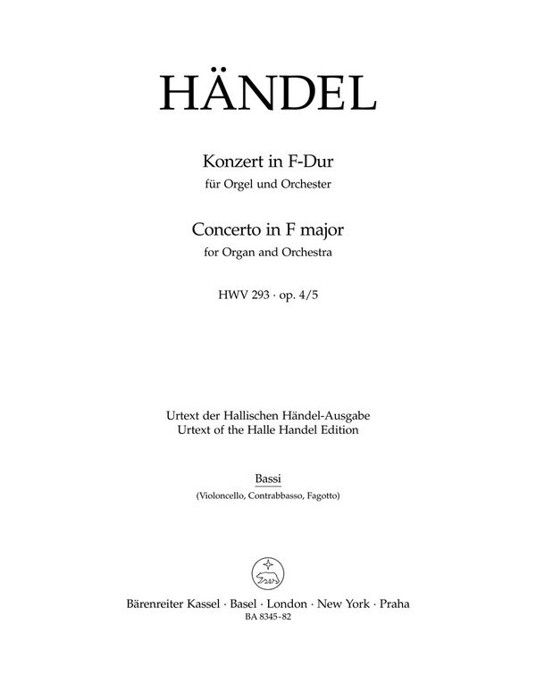 Konzert F-Dur op.4,5 HWV293&nbsp;&nbsp;für Orgel und Orchester&nbsp;&nbsp;Cello / Bass / Fagott