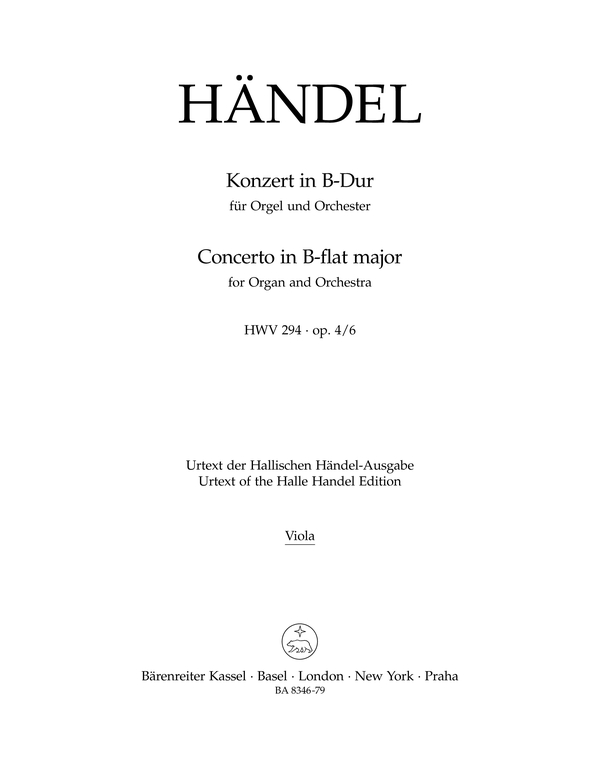KONZERT B-DUR OP.4,6 HWV294&nbsp;&nbsp;FUER ORGEL UND ORCHESTER&nbsp;&nbsp;VIOLA