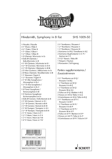 Symphonie in B&nbsp;&nbsp;für Blasorchester&nbsp;&nbsp;Stimmensatz