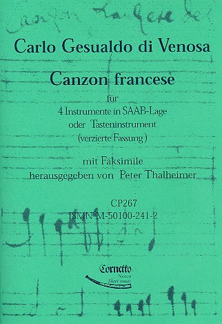 Canzon francese  für 4 Instrumente in SAAB-Lage oder Tasteninstrument  (verzierte Fassung), mit Faksimile