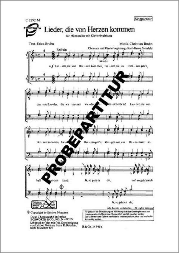 Lieder, die von Herzen kommen&nbsp;&nbsp;für Männerchor und Klavier&nbsp;&nbsp;Chorpartitur