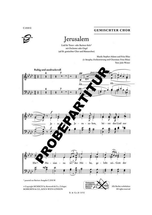 Jerusalem&nbsp;&nbsp;für Tenor (Bariton), gem Chor und Orchester (Orgel)&nbsp;&nbsp;Chorpartitur
