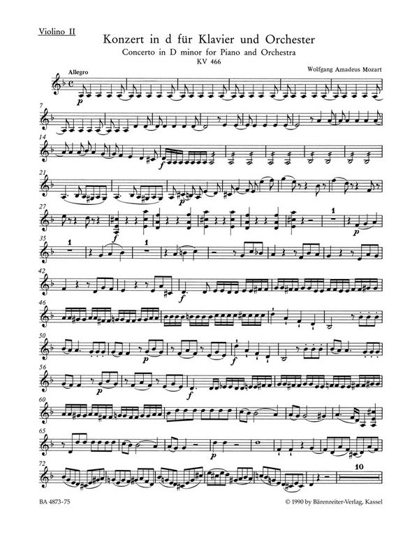 Konzert d-Moll KV466 für Klavier und&nbsp;&nbsp;Orchester&nbsp;&nbsp;Violine 2