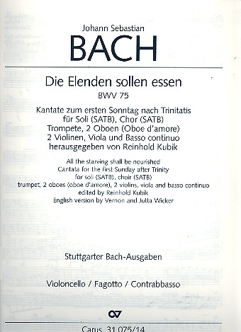 Die Elenden sollen essen&nbsp;&nbsp;Kantate Nr.75 BWV75&nbsp;&nbsp;Cello / Bass / Fagott