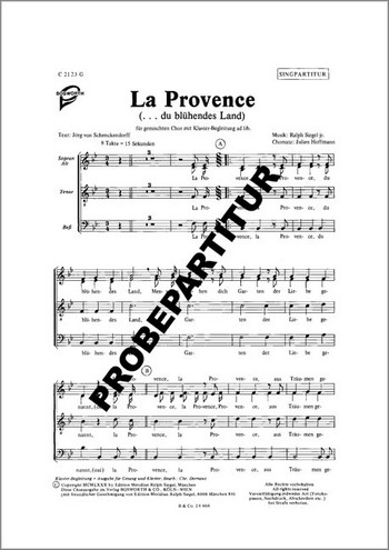 La Provence&nbsp;&nbsp;für gem Chor und Klavier&nbsp;&nbsp;Chorpartitur