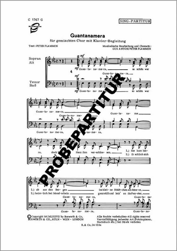 Guantanamera  für gem Chor und Klavier  Klavierpartitur