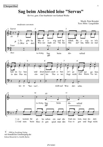 Sag beim Abschied leise Servus&nbsp;&nbsp;für gem Chor a cappella&nbsp;&nbsp;Singpartitur