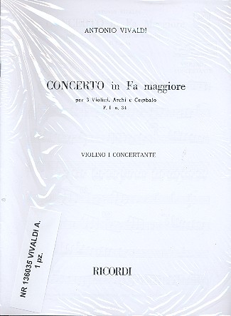 Konzert F-Dur F.I:34&nbsp;&nbsp;für 3 Violinen, Streicher und Bc&nbsp;&nbsp;Stimmensatz