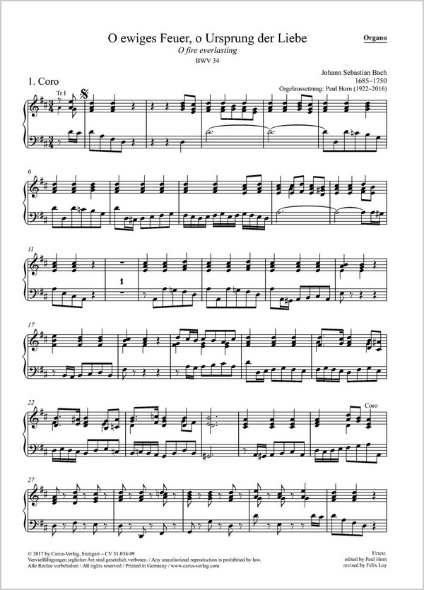 O ewiges Feuer o Ursprung der Liebe&nbsp;&nbsp;Kantate Nr.34 BWV34&nbsp;&nbsp;Orgelstimme