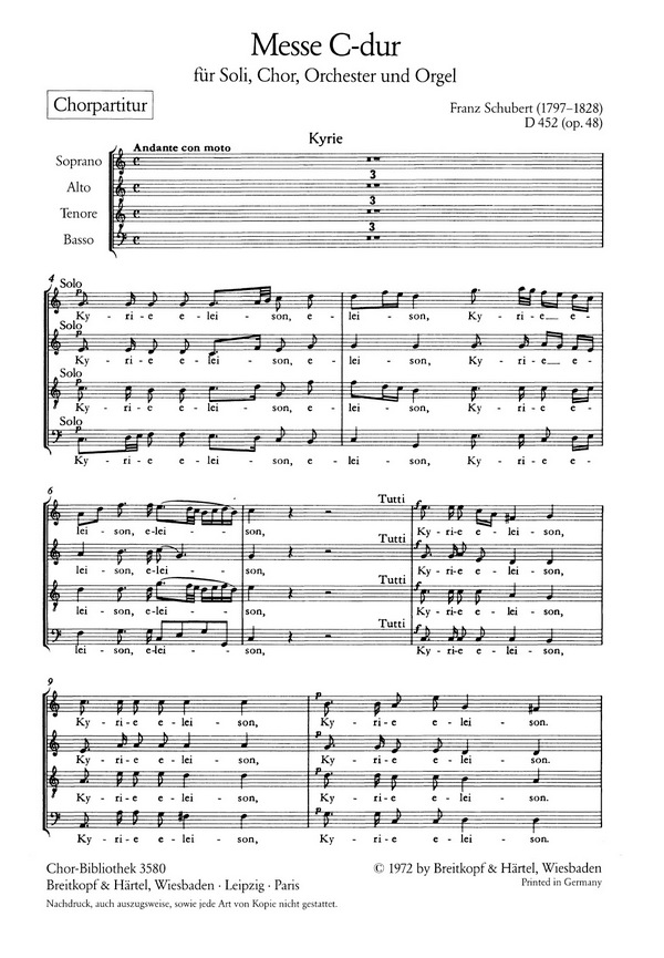 Messe C-Dur op.48 D452&nbsp;&nbsp;für Soli, Chor, Orchester und Orgel&nbsp;&nbsp;Chorpartitur