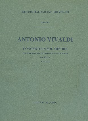 KONZERT G-MOLL OP.12,1&nbsp;&nbsp;FUER VIOLIN, STREICHER&nbsp;&nbsp;UND BC,  PARTITUR