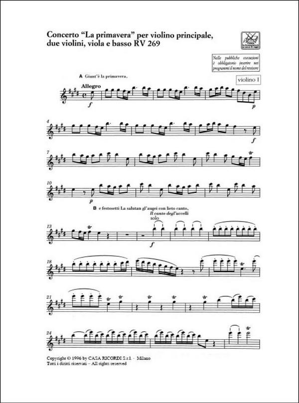 Le quattro stagioni&nbsp;&nbsp;für Violine, Streicher und Bc&nbsp;&nbsp;Stimmen