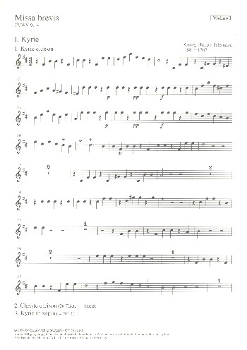 Missa brevis TWV9:14&nbsp;&nbsp;für Alt (Bass), 2 Violinen und Bc&nbsp;&nbsp;Violine 1