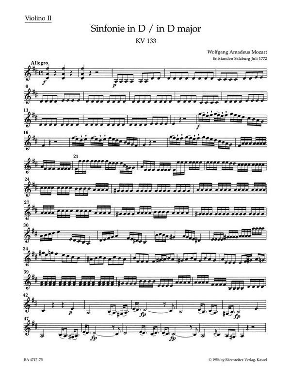 SINFONIE D-DUR NR.20&nbsp;&nbsp;KV133 FUER ORCHESTER&nbsp;&nbsp;VIOLINE 2