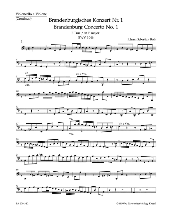 Brandenburgisches Konzert Nr.1&nbsp;&nbsp;BWV1046 für Orchester&nbsp;&nbsp;Cello/Bass