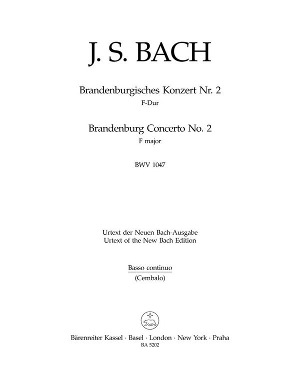 BRANDENBURGISCHES KONZERT&nbsp;&nbsp;D-DUR NR.2 BWV1047 FUER&nbsp;&nbsp;ORCHESTER,  CEMBALO