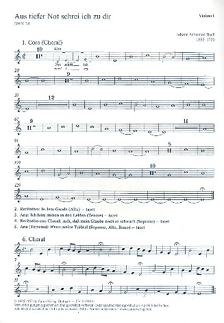 Aus tiefer Not schrei ich zu dir&nbsp;&nbsp;Kantate Nr.38 BWV38&nbsp;&nbsp;Violine 1