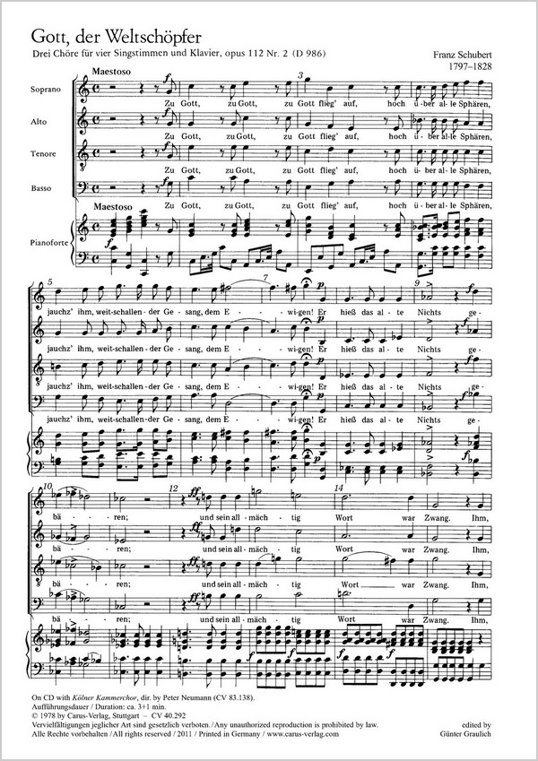 GOTT DER WELTSCHOEPFER  UND&nbsp;&nbsp;HYMNE AN DEN UNENDLICHEN FUER&nbsp;&nbsp;GEM CHOR UND KLAVIER,  PARTITUR