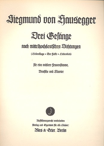3 Gesänge nach mittelhochdeutschen Dichtungen&nbsp;&nbsp;für mittlere Frauenstimme, Viola und Klavier&nbsp;&nbsp;
