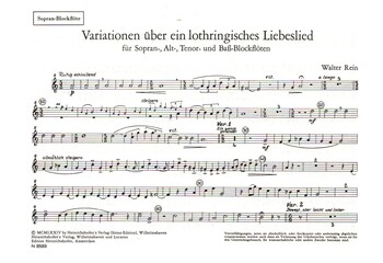 Variationen über ein lothringisches&nbsp;&nbsp;Liebeslied für 4 Blockflöten (SATB)&nbsp;&nbsp;Stimmen
