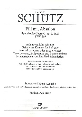 Fili mi Avsalon SWV269&nbsp;&nbsp;für Bass, 4 Posaunen (AATB),&nbsp;&nbsp;2 Violinen und Bc,   Partitur