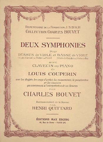 2 symphonies  pour dessus de viole (violin/flute) basse et clavecin (piano)  partition e parties