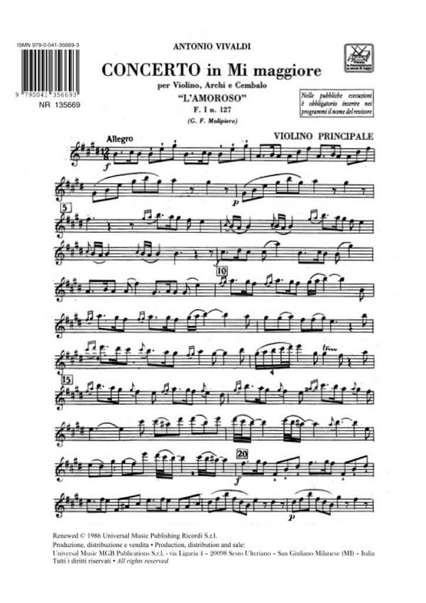 Konzert E-Dur F.I:127&nbsp;&nbsp;für Violine, Streicher und Bc&nbsp;&nbsp;Stimmensatz