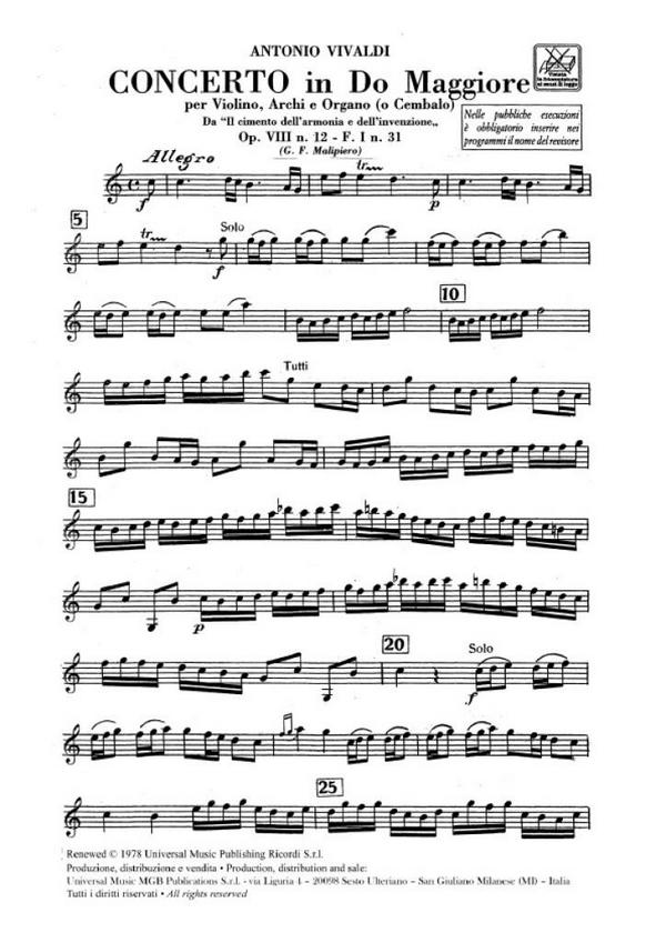 KONZERT C-DUR OP.8,12&nbsp;&nbsp;FUER VIOLINE, STREICHER&nbsp;&nbsp;UND BC,  STIMMENSATZ