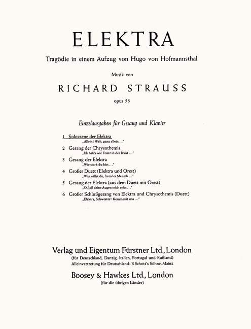 Allein weh ganz allein aus 'Elektra'&nbsp;&nbsp;für Gesang und Klavier&nbsp;&nbsp;