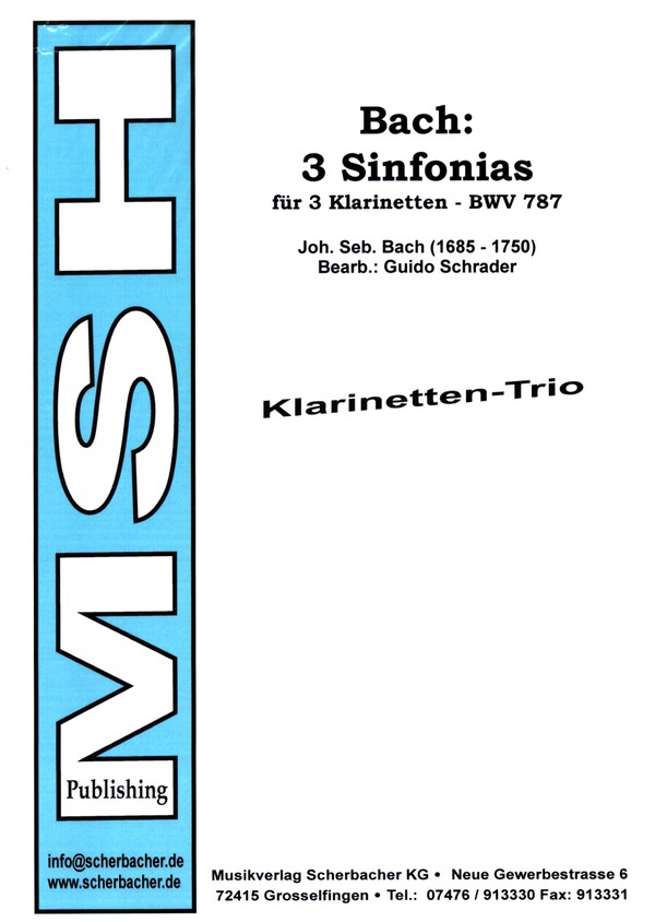 3 Sinfonien BWV787, BWV794 und  BWV800 für 3 Klarinetten  Spielpartitur