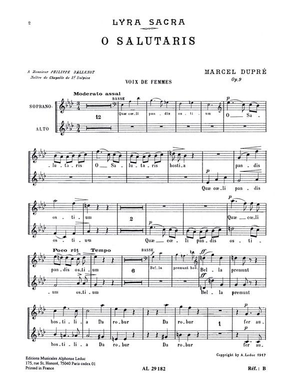 O salutaris op.9,1 pour  choeur mixte et orgue (la)  