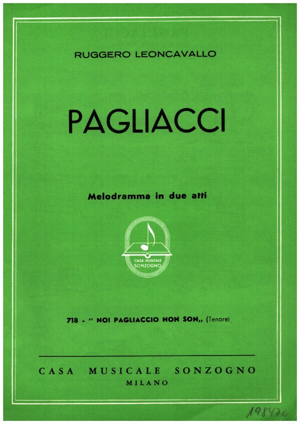 No pagliacchio non son Arie  aus Pagliacci für Tenor und Klavier (it)  