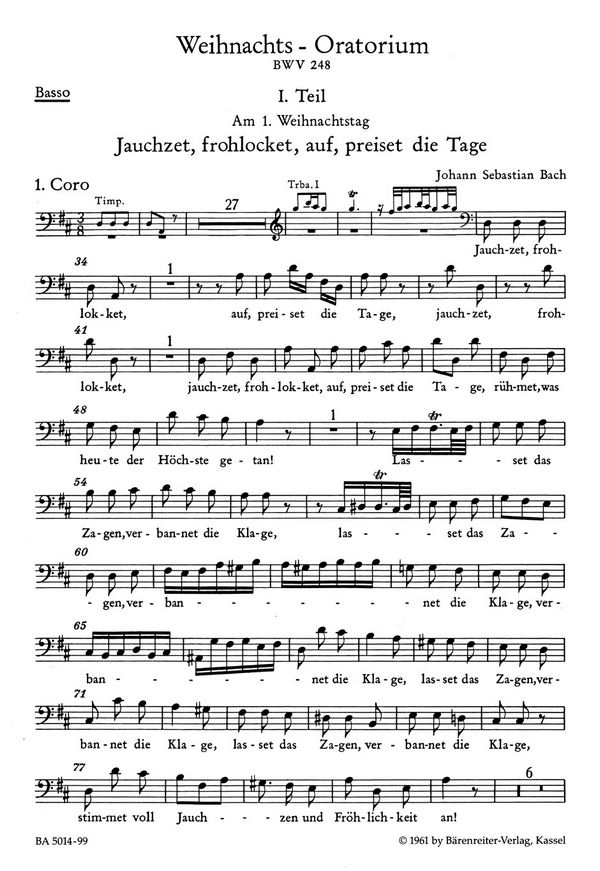 Weihnachtsoratorium BWV248&nbsp;&nbsp;für Soli, Chor und Orchester&nbsp;&nbsp;Chorstimme Bass