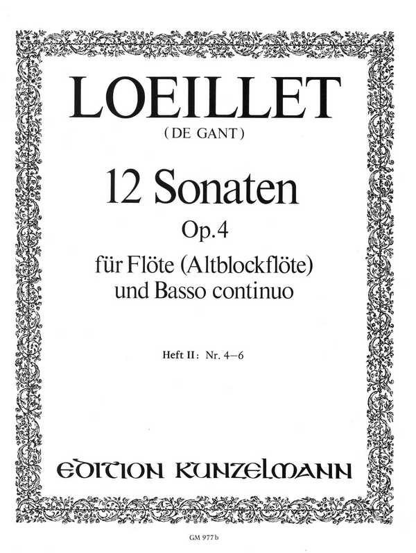 12 Sonaten op.4 Band 2 (Nr.4-6)  für Flöte (Altblockflöte) und Bc  