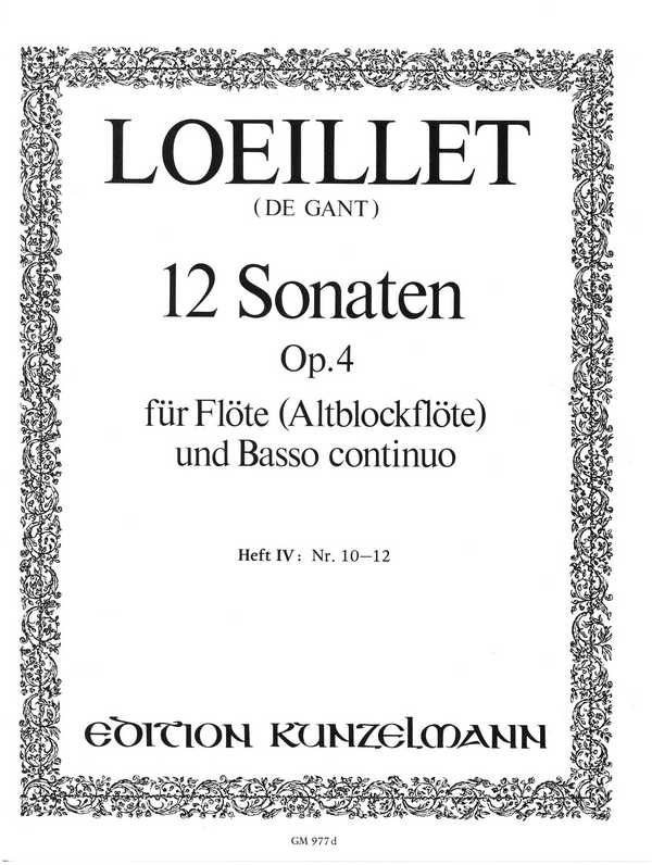 12 Sonaten op.4 Band 4 (Nr.10-12)  für Flöte (Altblockflöte) und Bc  